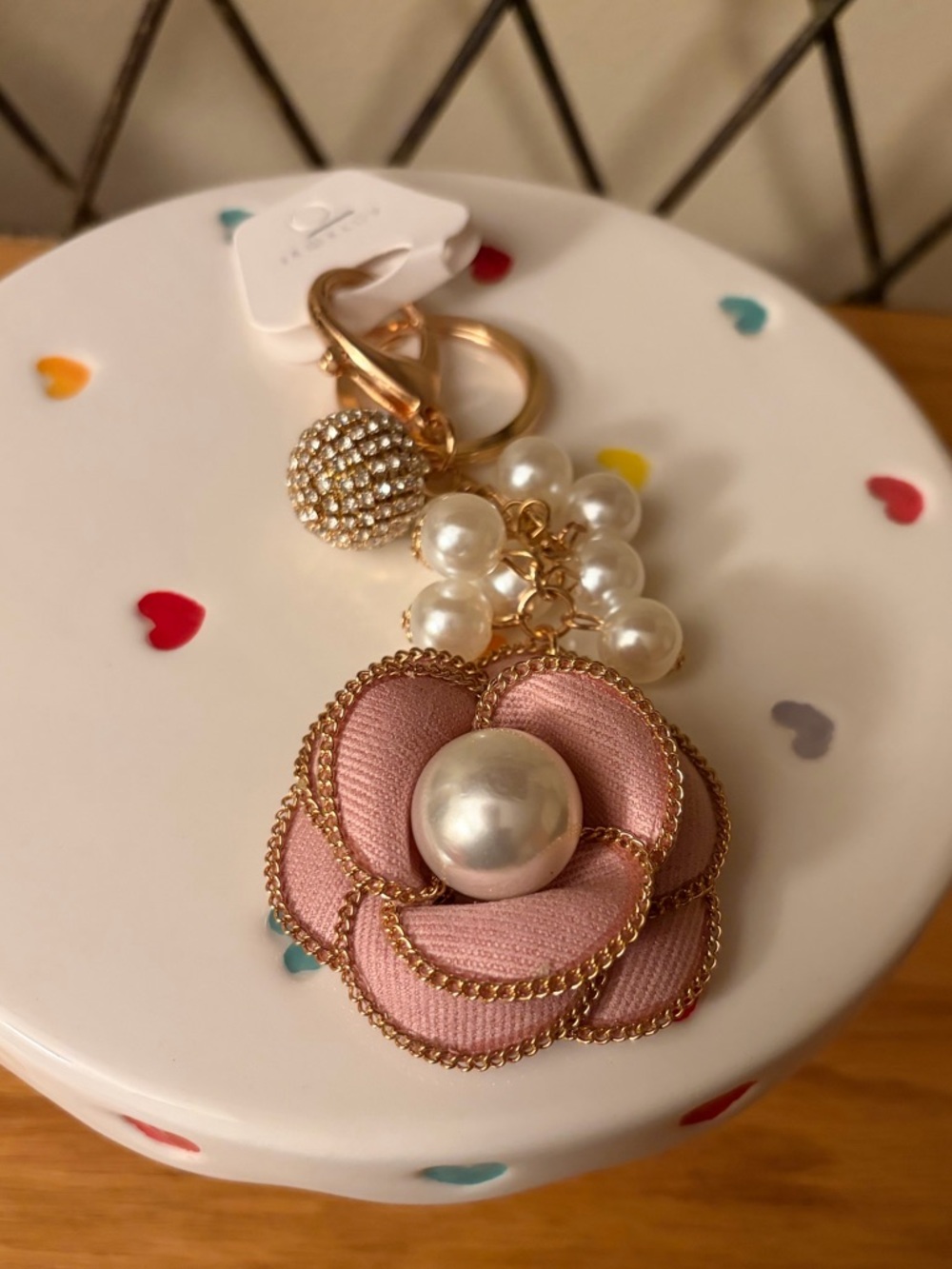 Pink Pearl Floral Keychain Charm NWT